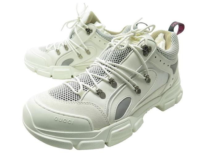 GUCCI FLASHTREK SNEAKER SHOES 543305 13.5 47.5 LEATHER SNEAKERS BAG SHOES White  ref.875251
