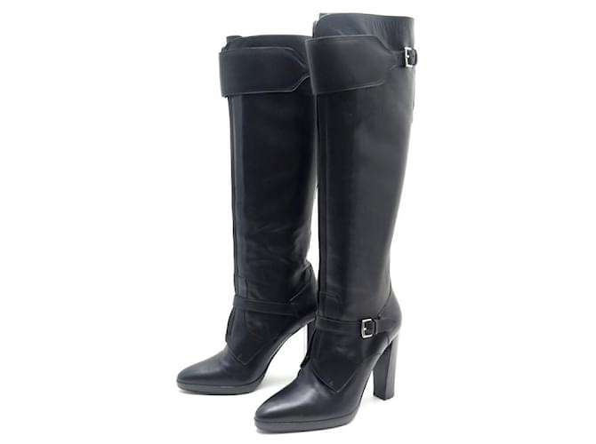 Hermès Hermes shoes 38.5 BUCKLE BOOTS HEELS IN BLACK LEATHER LEATHER BOOTS  ref.875293