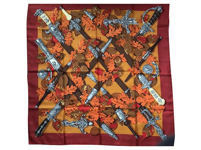 Constance Hermès Au plus de Dru Soie Noir Orange Bronze  ref.875663