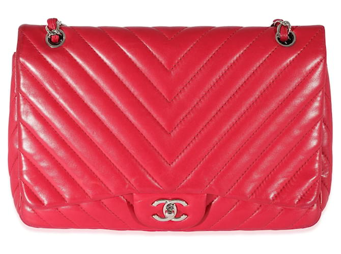 Timeless Chanel Pink Lambskin Chevron Jumbo Single Flap Bag Leather  ref.875739