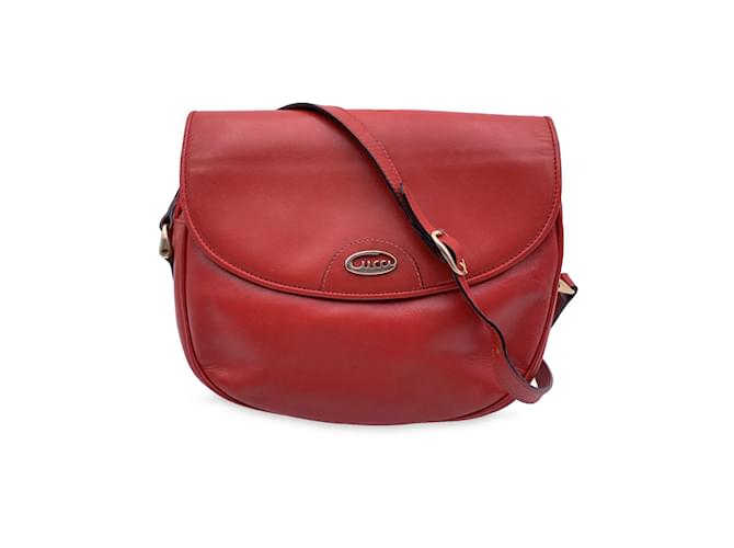 Gucci Vintage Red Leather Flap Crossbody Messenger Bag  ref.875945