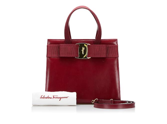 Salvatore Ferragamo Vara Two-Way Handbag BA214178 Red Leather Pony