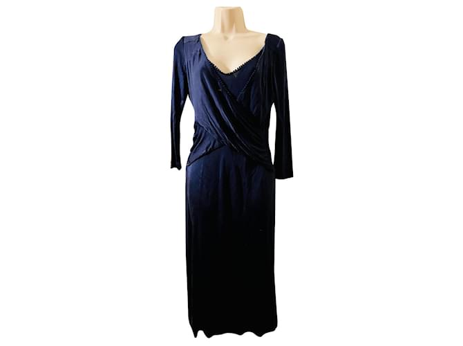 Ghost London Silk jersey Ghost dress in dark blue  ref.876099