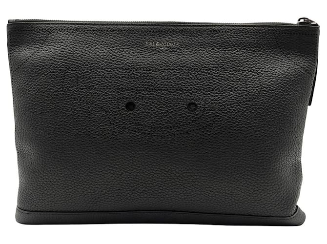 Balenciaga unisex maxi clutch bag in black leather  ref.876101