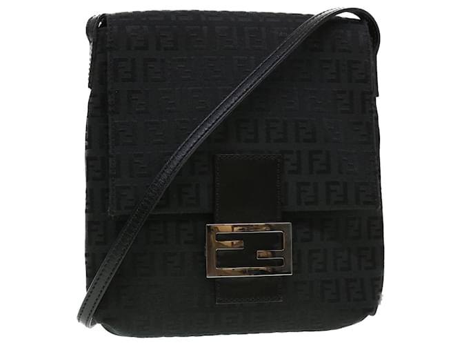 FENDI Zucchino Canvas Shoulder Bag Black 2288-8BT075-JQ5-088 Auth rd4687  ref.876207