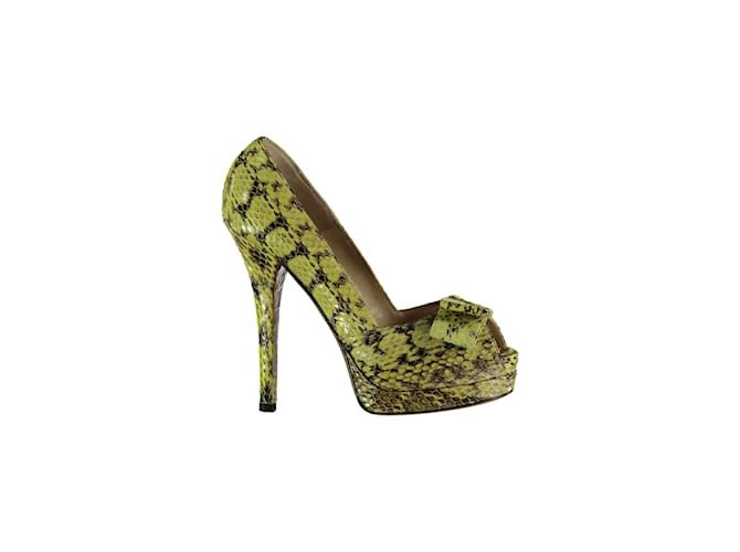 Zapatos de tacón con plataforma y punta abierta de piel de serpiente Fendi Amarillo  ref.876273