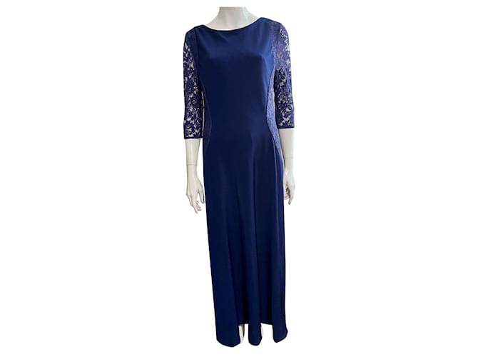 Vera Wang (main line) evening robe in azure blue Dark blue Polyester Elastane Lace  ref.876434