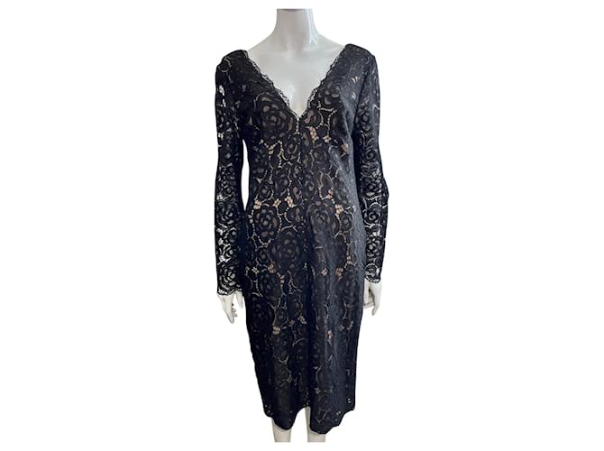 Lace illusion dress by Vera Wang Black  ref.876439