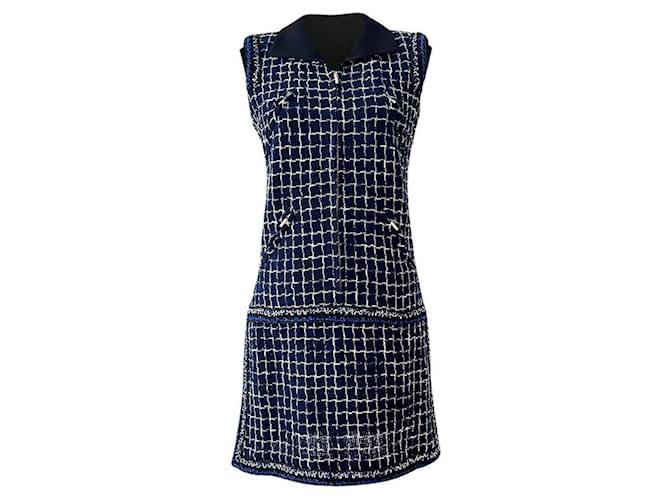 Chanel, 8,7K$ Lesage Tweed Dress Blue  ref.876472
