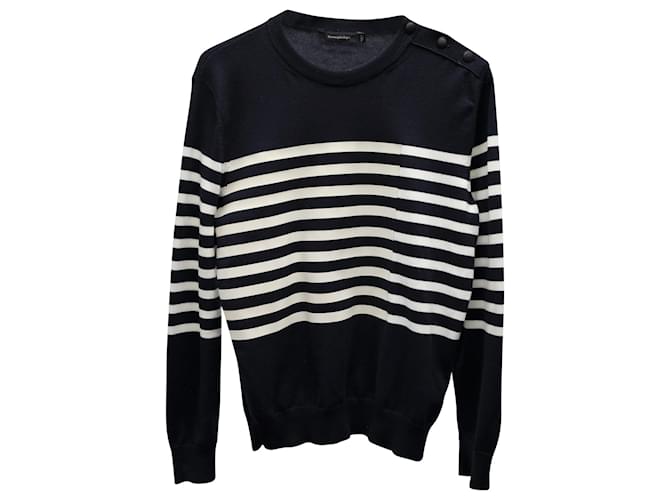 Ermenegildo Zegna Striped Crewneck Sweater in Navy Blue Cotton  ref.876500