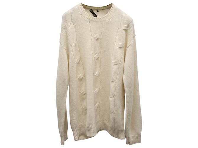 Suéter de punto con cuello redondo Loro Piana en cachemir color crema Beige Cachemira Lana  ref.876501