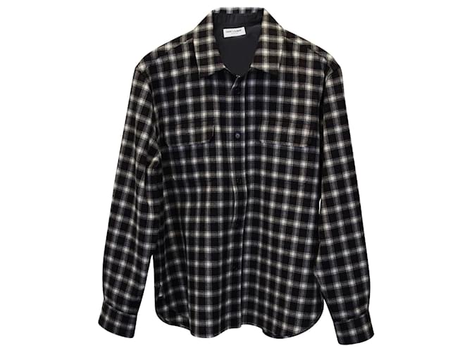 Saint Laurent Long-Sleeved Flannel Shirt in Black Print Wool  ref.876512