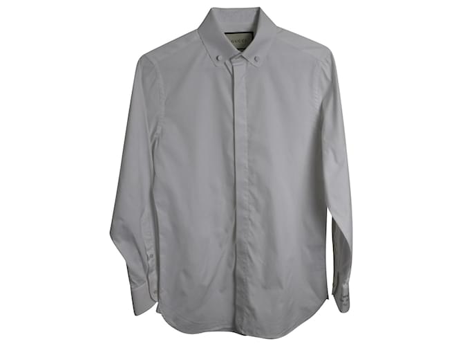 Camisa de manga comprida bordada Gucci em algodão branco  ref.876517