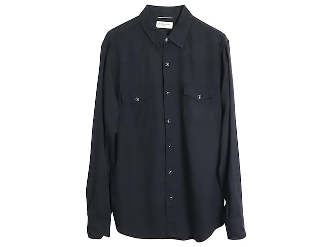 Chemise à manches longues style western Saint Laurent en lyocell noir  ref.876519