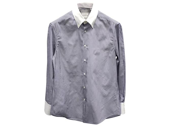 Slim-Fit-Hemd von Brunello Cucinelli aus Baumwolle mit weißem Aufdruck  ref.876563
