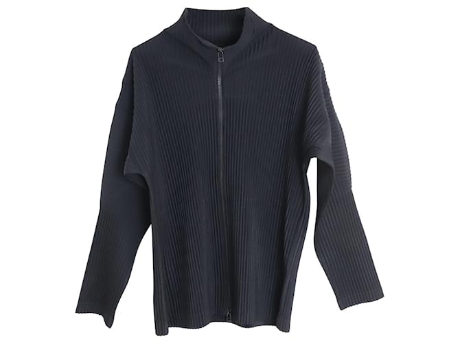 Homme Plisse Issey Miyake Zip-Up Jacket in Black Polyester ref
