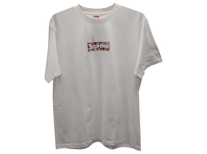 Camiseta Supreme x Takashi Murakami Relief Box Logo em algodão branco