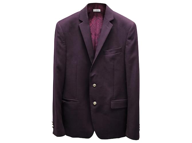 Versace Collection Blazer ajusté à boutonnage simple en laine violet foncé  ref.876613