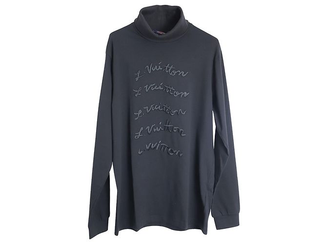 Louis Vuitton Pull col roulé brodé LV en coton noir