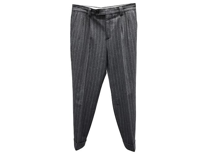 Brunello Cucinelli Pinstripe Pleated Trousers in Grey Wool  ref.876619