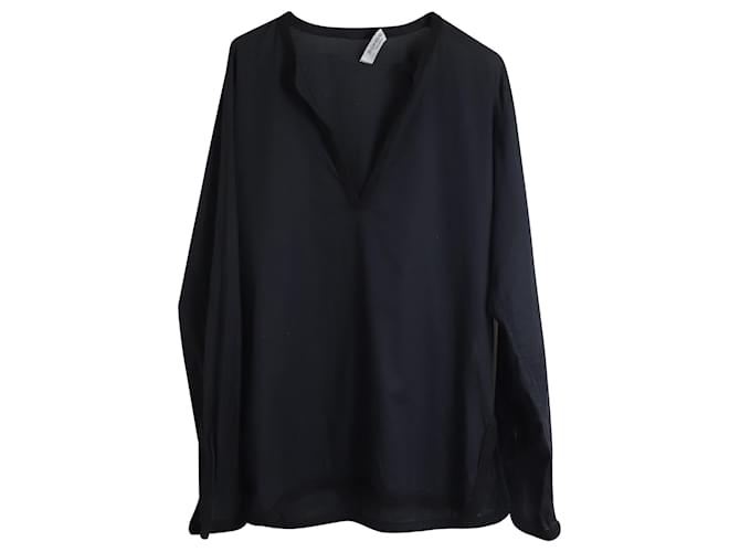 Saint Laurent Long Sleeve V-Neck Shirt  in Navy Blue Cotton Black  ref.876626