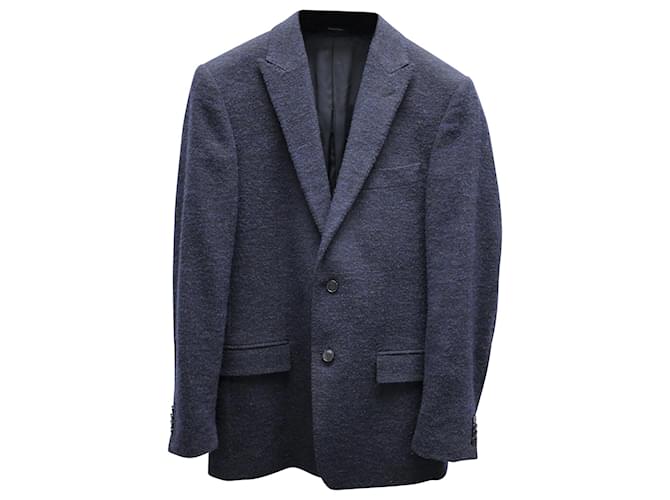 Versace Collection Textured Single-Breasted Blazer in Navy Blue Wool  ref.876657
