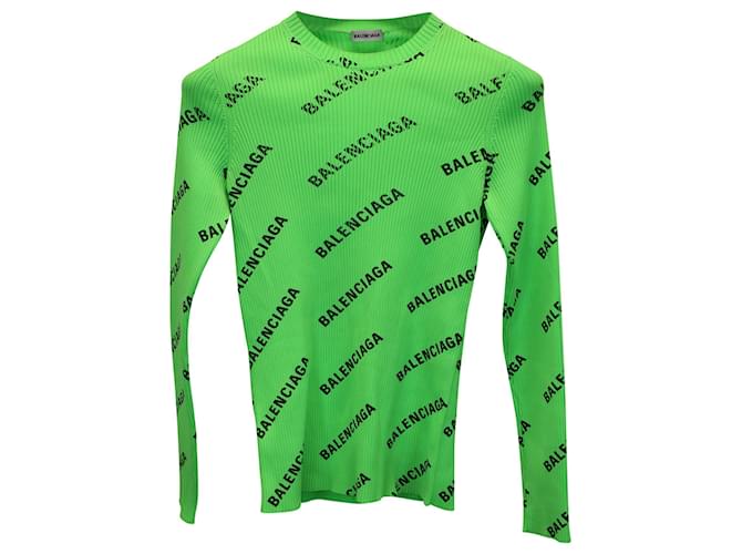 Balenciaga All Over Logo Crewneck Sweater in Electric Green Polyamide Nylon  ref.876660