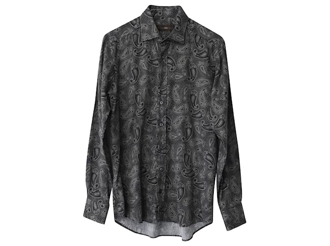 Camisa estampada Etro Paisley em algodão preto  ref.876668