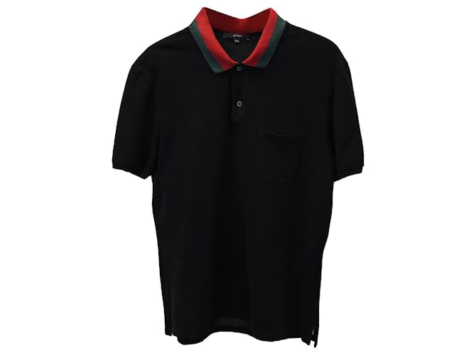 Gucci Web Gola Detalhe Camiseta Polo em Piquê de Algodão Preto  ref.876670