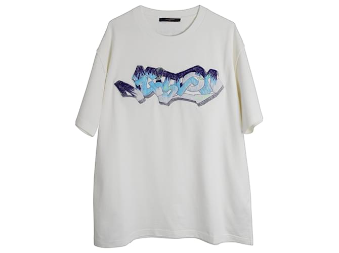 Twist Louis Vuitton 3T-shirt brodé D LV Graffiti en coton blanc  ref.876684