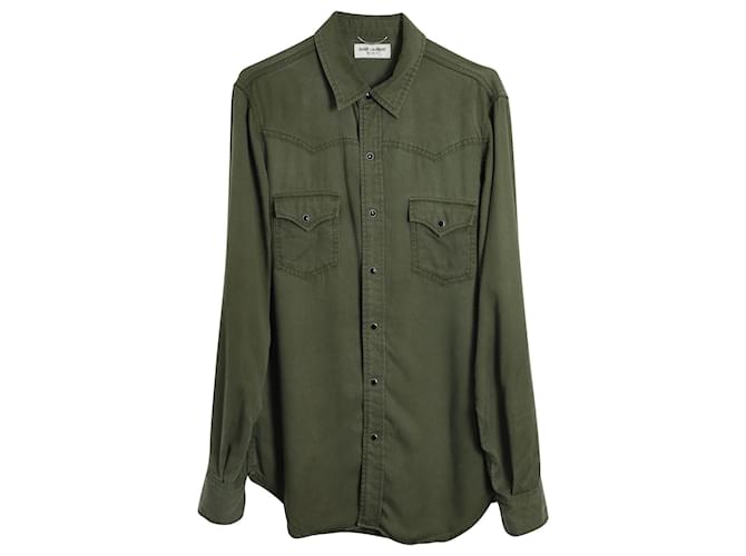 Saint Laurent Western Style Long Sleeve Shirt in Olive Lyocell Green Khaki  ref.876690
