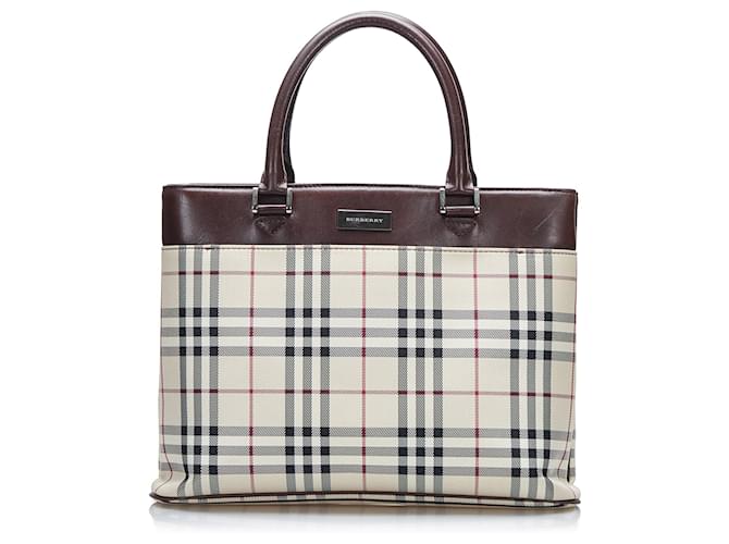 Burberry Brown House Check Tote Multiple colors Beige Leather Cloth Pony-style calfskin Cloth  ref.876997