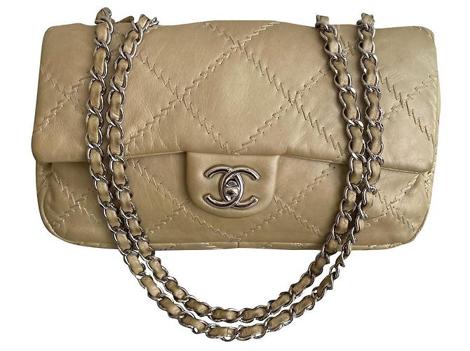 Timeless Bolsa Chanel Classic Bege Dourado Couro