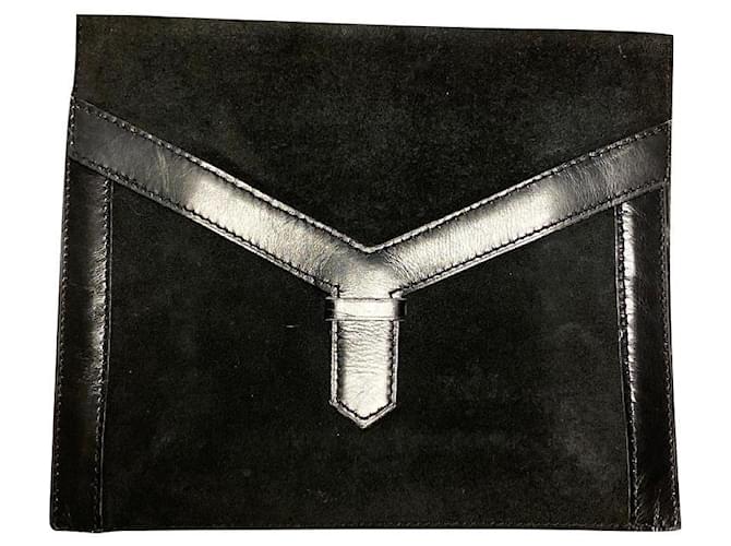 Vintage-Clutch von Yves Saint Laurent Schwarz Leder  ref.877148