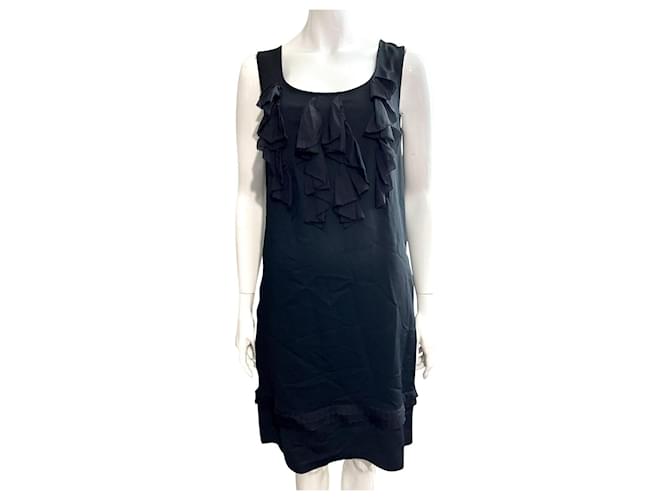 Diane Von Furstenberg DvFDemeta shift dress with silk fichou Black Wool Viscose  ref.877170