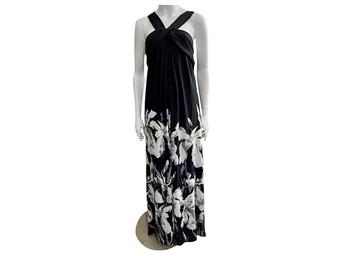 Empire style evening gown Halston Heritage Black White Grey Polyester  ref.877400