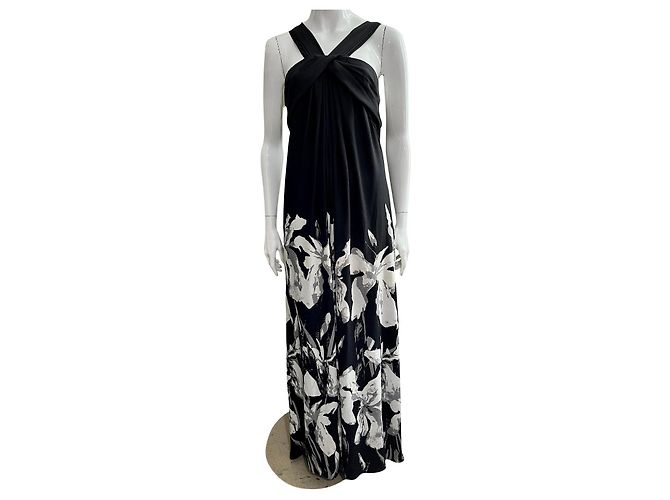 Abito da sera stile impero Halston Heritage Nero Bianco Grigio