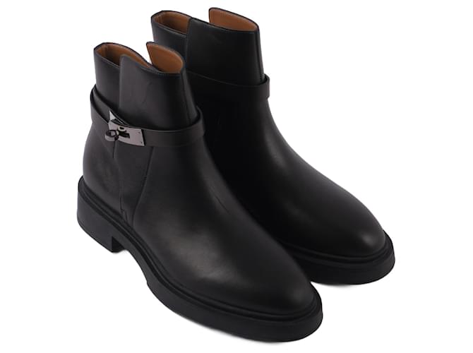 Kelly Hermès HERMES  Ankle boots T.EU 38 Leather Black  ref.877472