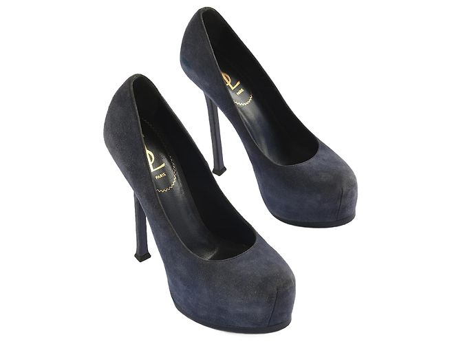 SAINT LAURENT Tacones EU 38 Ante Azul marino