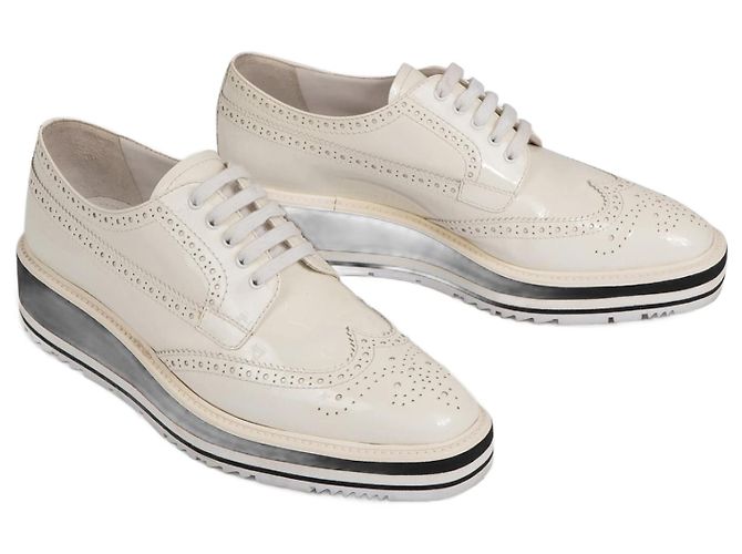 PRADA Stringate EU 39 Pelle Bianco 