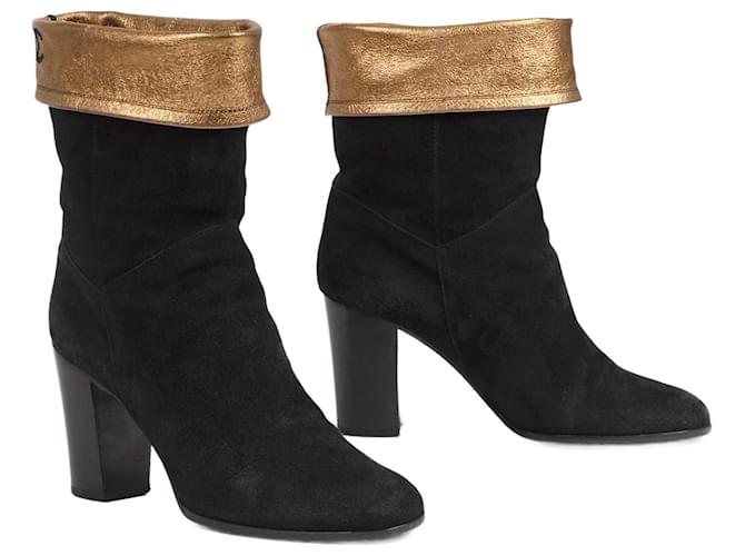 CHANEL  Ankle boots T.EU 38.5 Suede Black  ref.877638