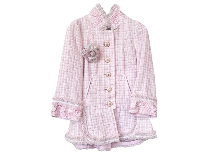 Chanel 9,5K$ Camellia Brooch Tweed Jacket Pink  ref.877811