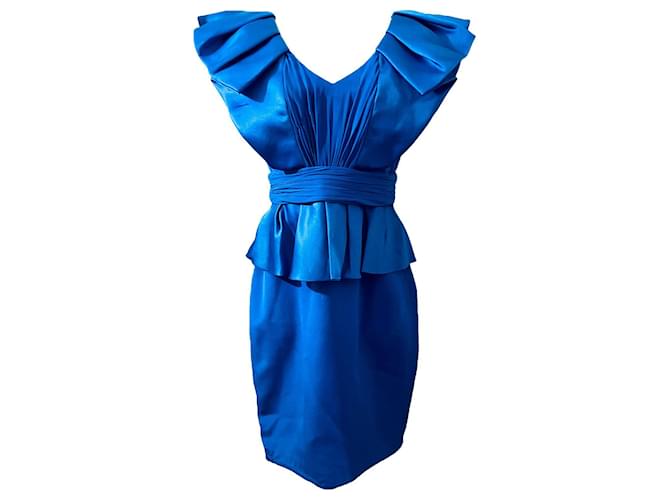 Atemberaubendes Ascot-Kleid von Marchesa Notte Blau Seide  ref.877828