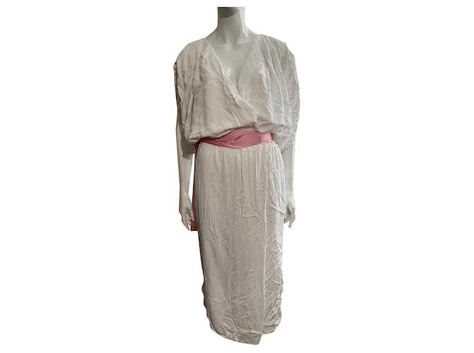 Diane Von Furstenberg DvF Vestido longo Juliette em crepe Branco Guaxinim  ref.877849