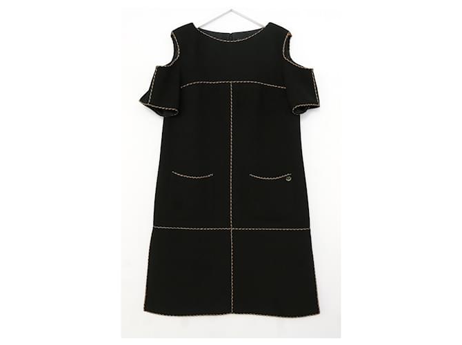 Chanel Spring 2014 Rope Trim Cold Shoulder Dress Black Polyester  ref.878541