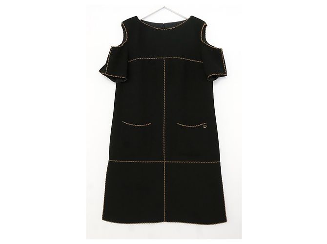 Chanel Spring 2014 Schulterfreies Kleid mit Seilbesatz Schwarz