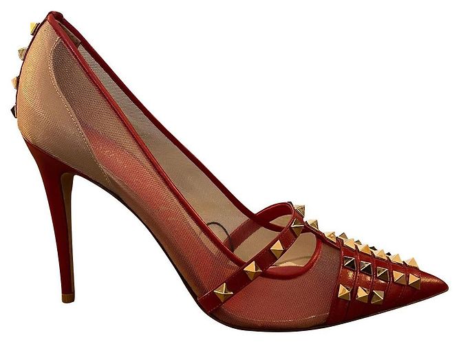 Valentino Garavani Rockstud Pumps Rot Leder Größe 39