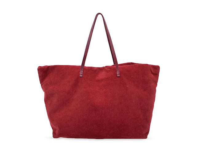 Fendi Red Corduroy Velvet Tote Shoulder Bag Leather Straps  ref.878698