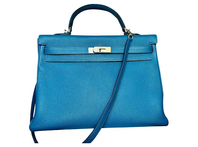 Hermès Kelly 35 Blue Navy blue Leather  ref.878757