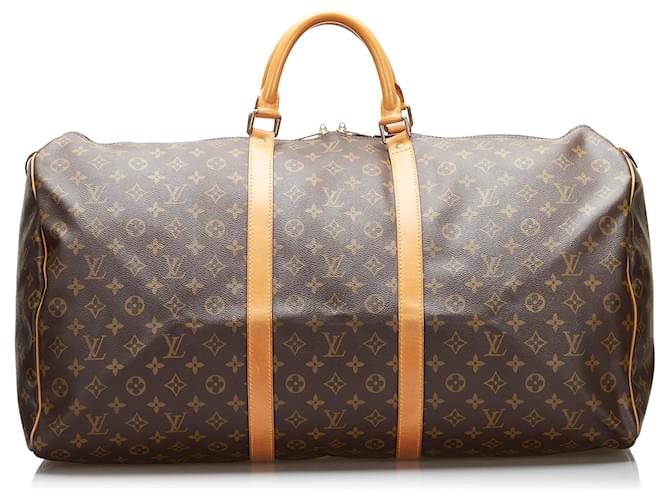 Louis Vuitton Brown Monogram Keepall 60 Leather Cloth  ref.878799